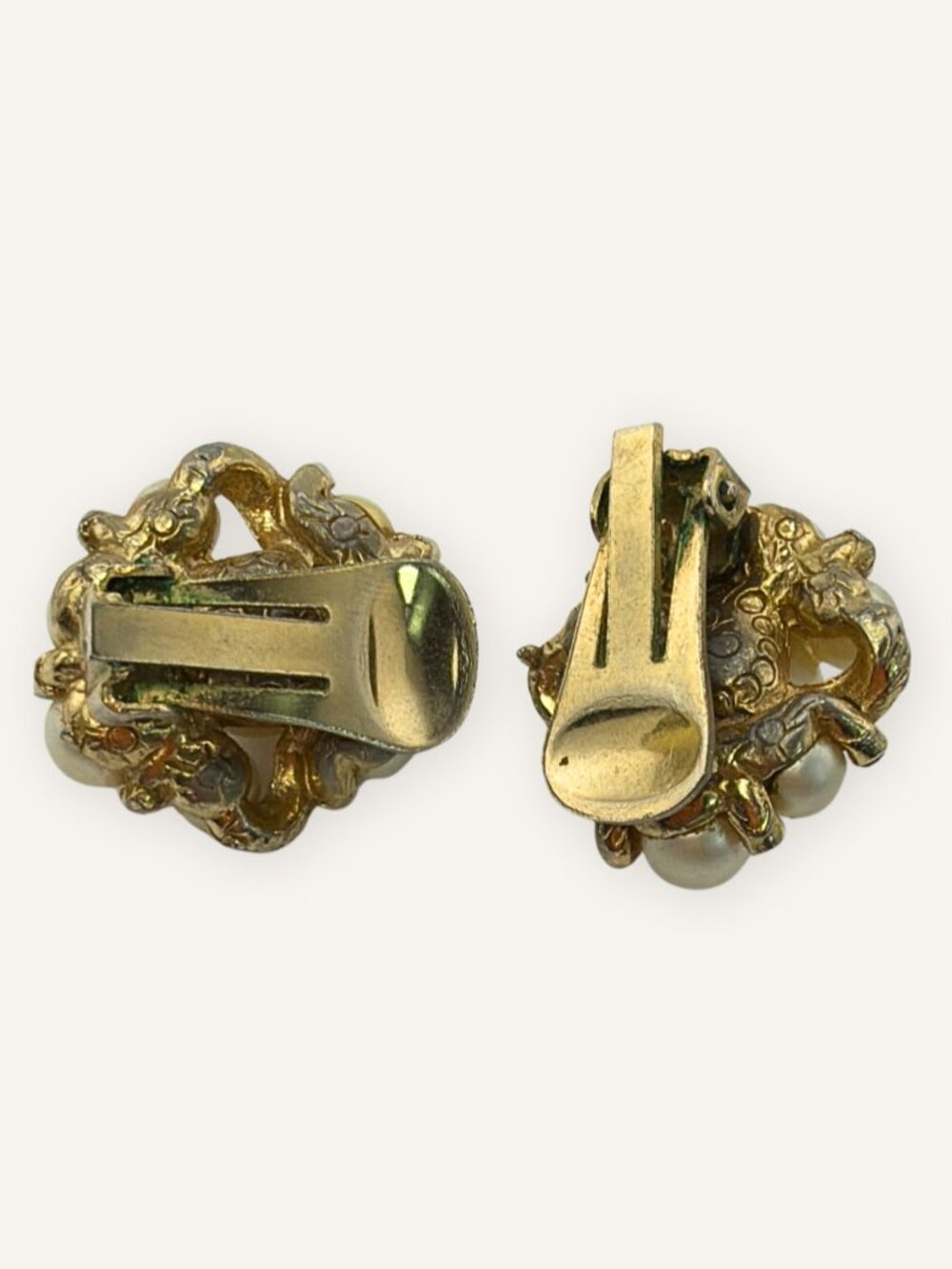 Vintage Pearl Cluster Earrings Gold Tone | Statement Faux Pearl Earrings | - Picture 3 of 6